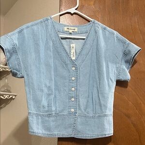Madewell Sky Blue Denim V-Neck Top